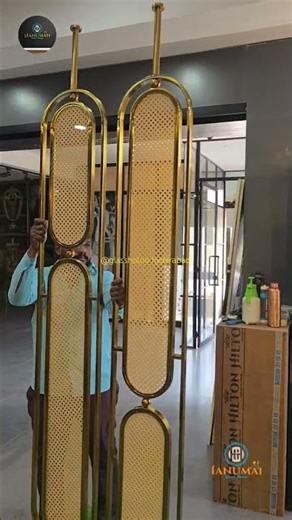 DoubleRing Capsule PVD partition with rattan cane sandwich glass #pvdpartition #rattancane