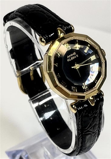Anne Klein II Vintage 1990s Ladies Watch Octagonal Gold Case Black Roman Numeral Dial Textured Leather Strap Quartz Movement Elegant Style - Etsy