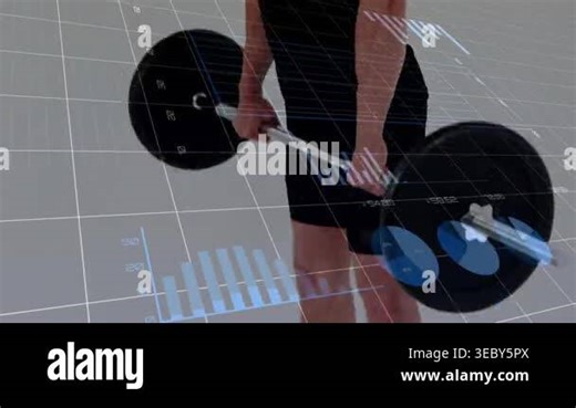 Male lifter gripping and racking barbell, pressing and locking out while HUD showing fitness data. Weights, athlete, studio, grid, overlay, blue, minimalist Stock Video Footage - Alamy