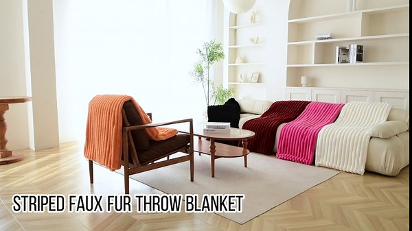 Striped Plush Faux Fur Throw Blanket,Luxury Soft Fluffy Blankets Thick Warm Cozy Furry Blankets and Throws Decorative Shaggy Throws for Sofa Couch Bed Living Room,Wine Red,50" x 60"