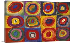 ARTCANVAS Color Study - Squares with Concentric Circles 1913 Canvas Art Print Stretched Framed Painting Picture Poster Giclee Wall Decor by Wassily Kandinsky - 26" x 18" (0.75" Deep)