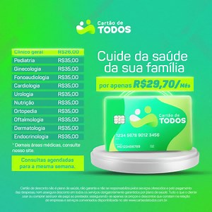 Peça agora o seu Cartão de Todos, por apenas R$29,70 mensais e agende sua consulta médica a partir de R$26. Consultas online e presencial | Cartão de TODOS