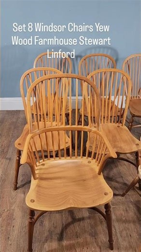 Set 8 Windsor Chairs Yew Wood Farmhouse Stewart Linford #Canonburyantiques #antiques #Windsor