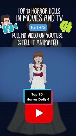 “Viewer beware, you’re in for a scare…” Top 10 Horror Dolls 4/5 #tellitanimated #animation #cartoon #fun #fypシ #foryou #foryoupage #horrortok #horrormovie #horrordoll #goosebumps #slappythedummy #annabelle #annabelledoll #conjuring #theconjuring