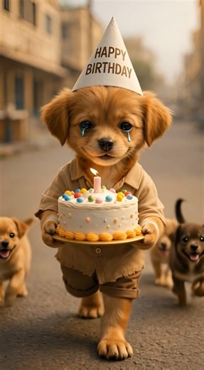 Puppy Celebrated Birthday with Candy and Cakes. #animalstory #AIstory #Aidogstory