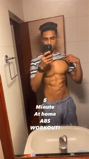Santhosh Premkumar on Instagram: "At home 5 minute ab workout to build core strength! Follow me for more recipes and diet tips to make your caloric deficit diet and workout routines sustainable and effective! . . . . . . . . . . . #absworkout #homeworkout #sixpack"