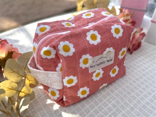Quilted Zipper Pouch Boxy Bag, Make up Bag, Toiletries Bag Storage Luggage Organizer Packing Cube Handmade Cosmetic Basket - Etsy