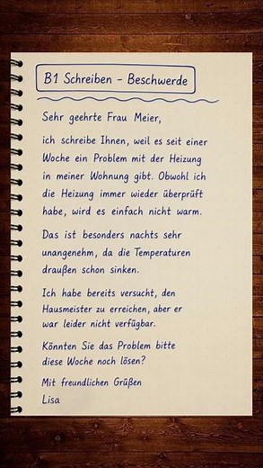B1 Deutsch Brief schreiben: Beschwerde Beispiel (Heizung kaputt!) 🔥#learngerman #deutschlernen