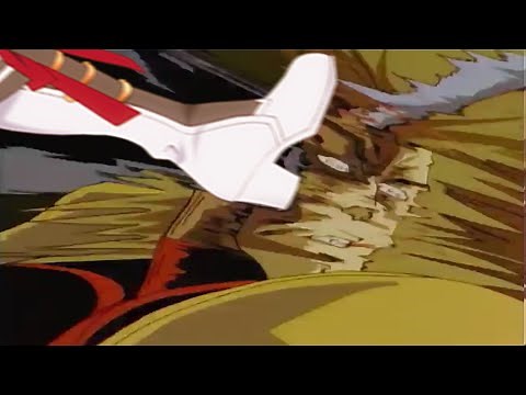 Gold Ship drop kicks a neon vampire