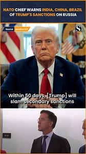 "If you live now in Beijing, or in Delhi, or you're the President of Brazil, you might want to take a look into this because this might hit you very hard." NATO Secretary General Mark Rutte warned on Wednesday that countries, such as Brazil, China and India, could be hit very hard by secondary sanctions if they continued to do business with Russia. Rutte made the comment while meeting with senators in the US Congress the day after President Donald Trump announced new weapons for Ukraine and thre