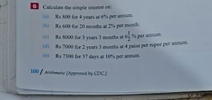 6 Calculate the simple interest on:(a) Rs 800 for 4 years at 6... | Filo