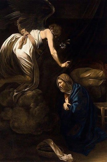 笑う名画❤受胎告知（ミケランジェロ・メリージ・ダ・カラヴァッジョ） #angel
