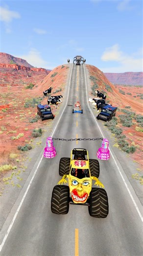 Beetle car & KpopJinu & Zombie car & Santa Claus & Spider train vs Chain and Barbie Bollard