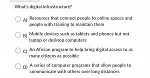 What's digital infrastructure?A) Resources that connect people... | Filo
