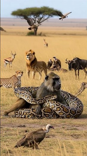 Predators & Prey All Around — Python vs Baboon Fight for Survival! #Shorts