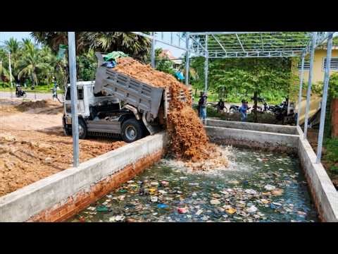 COMPLETE100% Delete Box In Foundation by Bulldozer Komat'su Pushing and 5-T Dump Truck Loading Soils