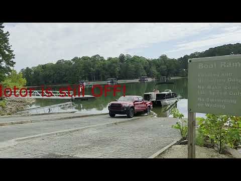 Launching Loading Bentley Pontoon boat. Thompson Creek Park, Lake Lanier Georgia,