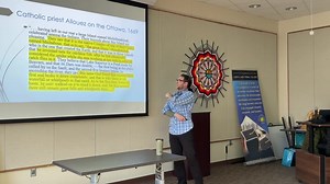Dr. Dennis Fisher, Ph.D., importance of Anishinaabe History and Storytelling in the drum room at LLTC 1-2:15pm. Everyone welcome! www.lltc.edu #ComeFindYourPlace #LLTC | Leech Lake Tribal College