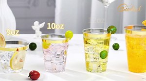 Goodluck 100PCS 9oz Gold Plastic Cups for Party, Disposable Gold Rim Cups, Plastic Cocktail Glasses for Wedding Thanksgiving, Christmas, and Parties