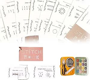 Creative Mini Sewing Book, DIY Embroidery Skills Books, Portable Creative Mini Embroidery Stitches Book with Needle and Thread Box, for Beginners with Video Tutorials