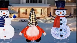 4FT Lighted Snowman Outdoor Christmas Decorations, Folding Christmas Ribbed Cloth Snowman with Plug-in Power Supply for Xmas Indoor/Outdoor Yard Holiday Party Decoration