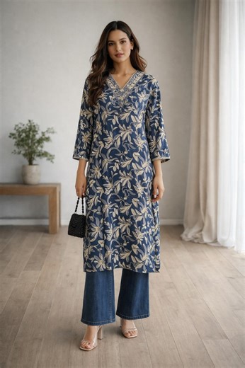 Floral Cotton Indian Tunic for Women | Long Kurti Style Top | V Neck Ethnic Tunic | Casual Daily Wear Top | Modest Boho Clothing | XS–5XL - Etsy