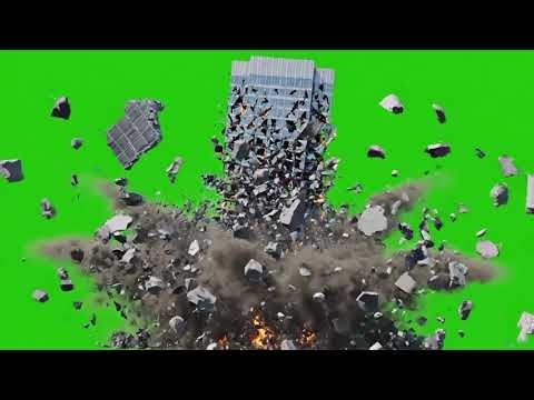 Explosion (4) Building Collapse Green Screen with Sound Effects, No Watermark & No Copyright