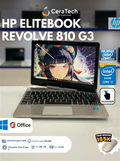 PUTAR PEFOMA GAHAR🔥 Laptop Hp Ini Punya Peforma yang Kencang , Dan Punya Fitur Unik Yang Mempermudah Aktivitasmu Layar Touchscreen Dan Bisa di Putar Jadi Mode Tablet😎🔥🤩 @ceratech.laptoppekanbaru Ready (HP ELITEBOOK REVOLVE 810 G3) SPESIFIKASI: 👍TOUCHSCREEN 👍LAYAR BISA PUTAR 👍BACKLIGHT 👍PROCESSOR INTEL CORE I7 GEN 5 👍RAM 12 GB 👍SSD 256 GB 👍INTEL HD GRAPHICS 5500 👍DISPLAY SIZE 11,6 INCH 👍RESOLUSI 1366 X 768 HD 👍CAMERA OK 👍KONDISI FISIK 90-95% 👍PERFORMA OKE Price : Rp 3,XXX,XXX💰 FA
