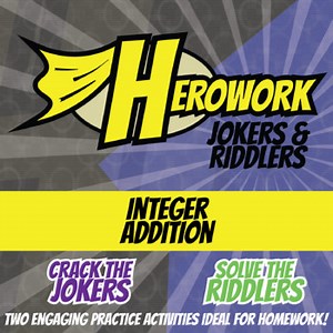 Adding Integers Printable Activities - Mystery Pic & Joke Herowork Worksheets