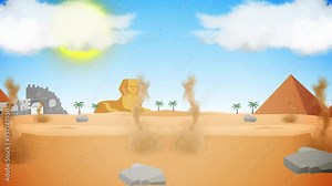 Tornado in desert at day. Animation of landscape in cartoon style. Different versions in my portfolio: day, night, weather and central object. Looped animation.