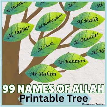 99 Names of Allah Tree Leaves Islamic printable English Arabic Version