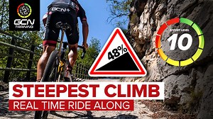 Earlier this year, Andrew Feather rode up what we believe is the steepest climb in the world: the Scanuppia. At 7.5km long with an average gradient of almost 18% and a maximum of 48% (yes, really!) it is an absolute brute. As we had GoPro footage, we’ve decided to turn it into our most brutal ever workout, so you can give it a go too! 45 minutes of pain start now!! Session breakdown: 2 min @ 3/10 (90 rpm) 3 min @ 4/10 (80 rpm) 1 min @ 6/10 (70 rpm) 25 sec @ 3/10 (80 rpm) 1 min 35 @ 7/10 (70 rpm)