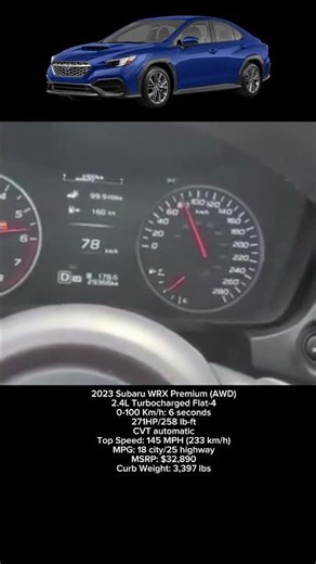 2023 Subaru WRX Premium 0-100 Km/h #shorts #subaru #wrx #turbo #acceleration