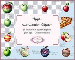 Apple Clipart - Watercolor Red Apple Fall Harvest Fruit Clipart Instant Download - PNG Graphics Bundle - Commercial Use - Etsy