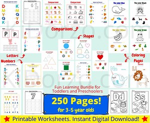 Printable Toddler Worksheets / Preschool Printable Worksheets - Alphabet, Tracing Worksheets, Numbers, Shapes, Opposites, Fun Coloring Pages - Etsy