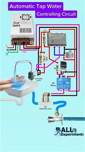 🚰 Automation Tap Water💧 Controlling Circuit | IR Sensor And Solenoid Valve DIY #shorts #tech