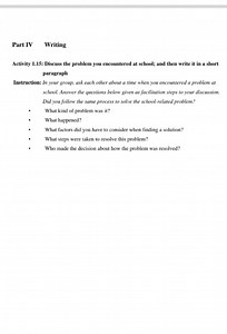 Part IV Writing: Activity 1.15Task: Discuss a problem you enc... | Filo
