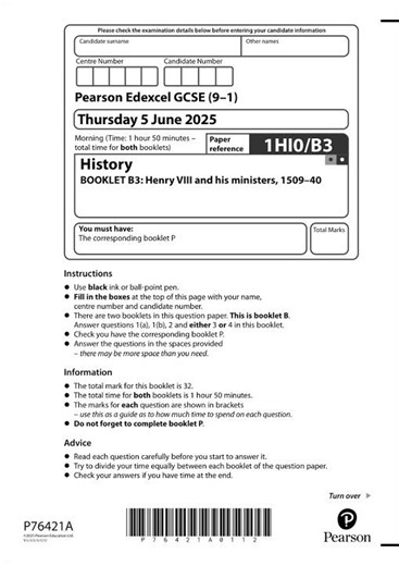Pearson Edexcel GCSE History Paper B3 2025 Question Paper