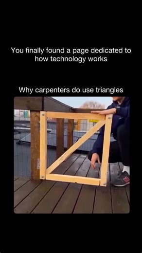 How Technology Works on Instagram: "Follow @howtechnologyworkss to learn how technology shapes our world, one post at a time Carpenters rely on triangles for a very simple reason. They are the strongest and most stable shape in construction. Whether they are framing a wall, building a roof, or crafting furniture, triangles give structures the rigidity and support needed to stay solid even under heavy loads or shifting forces. Unlike squares or rectangles that can easily deform when pressure is a