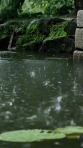 Heavy Rain on Pond 🌧️ Willow Tree & Lotus Leaves