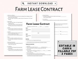 Fillable Farm Lease Contract Template Printable PDF Editable in Canva Farm Land Rent Agreement Digital Download Agricultural Land - Etsy