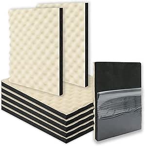 BXI Soundproofing Closed Cell Foam - 8 Pack Self-Adhesive 16'' X 12'' X 1'' Thickened Egg Crate Sound Proof Foam - Acoustic Foam Panels Great for Noise & Thermal Insulation (Beige)