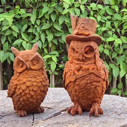 Rustic Cast Iron Owl Sculptures – Steampunk & Aviator Garden Decor, Vintage Metal Owl Statues - Etsy