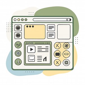 Illustrated web browser window with various buttons icons and a video player | Premium AI-generated vector