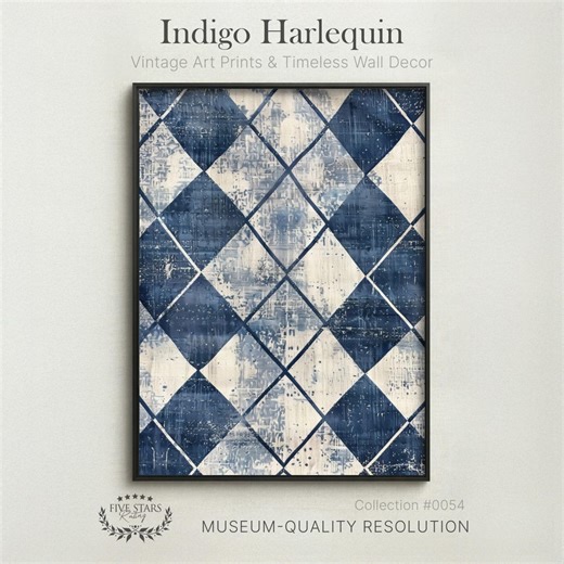Indigo Harlequin | Vintage Blue Diamond Pattern | Printable Pattern Digital Download #0054 - Etsy