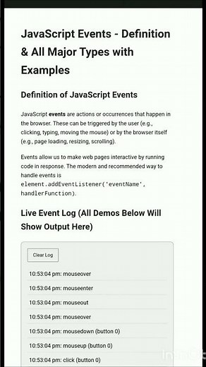 what are Java Script Events? JavaScript Events Full Tutorial 2026 | All Types with Live Examples