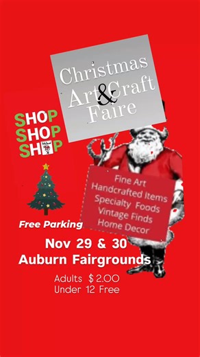 Auburn's Annual Christmas Art & Craft Faire Nov 29 & 30 Sat 10 -5 / Sun 10 - 4 Gold Country Fairgrounds 209 Fairgate Rd. Auburn Ca * Armory Building A Unique Holiday Shopping Experience The Faire features more than 60 Regional Artisans, selected for the originality and quality of their work ....with Exhibitions of - Fine Art - Quality Handcrafted Items - Home Decor ....and More 🎅 Santa's Attic - Vintage Finds - Antiques & Collectables 🍕🌮🍿Come For The Shopping .... Enjoy The Food Food will be