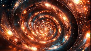 A bright, swirling vortex of light and color in space creates a mesmerizing pattern