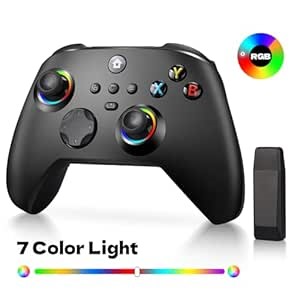 Wireless Controller with 7 Colors RGB Light Compatible With Xbox Series X|S/Xbox Controller/Steam PC Windows, Programmable/Turbo/Dual Vibration/800mAh Battery, with 3.5mm Audio Jack, 2.4GHZ Adapter