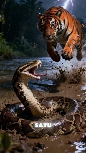 ular python raksasa bertarung dan harimau di malam hari #youtubeshorts